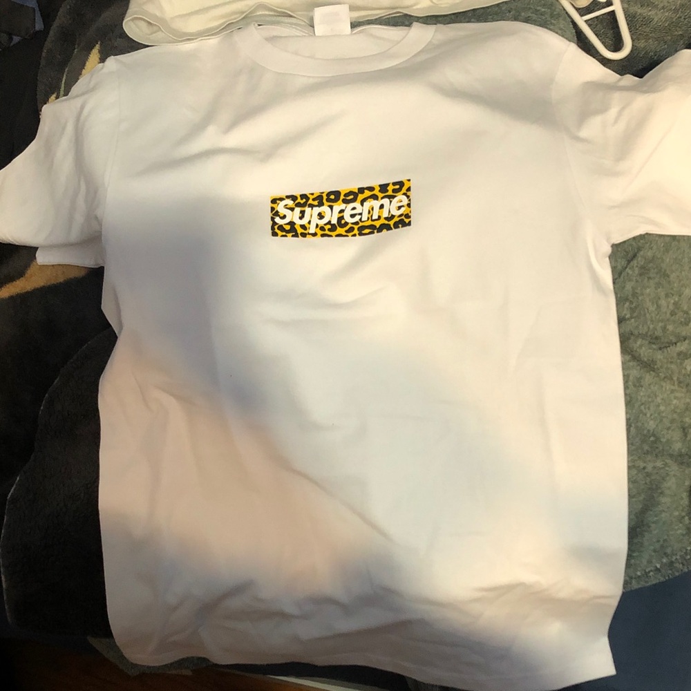 Supreme White Tee with Leopard Print Box Logo